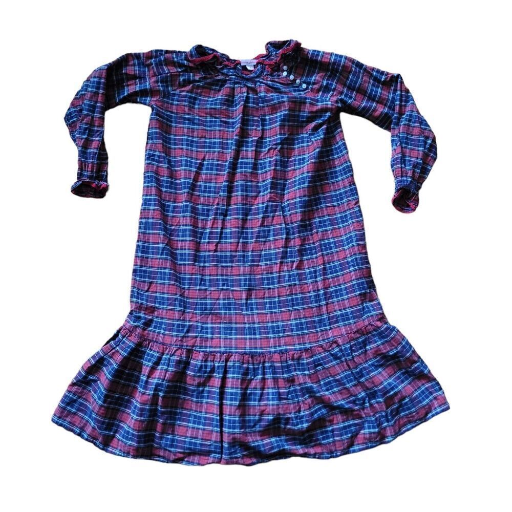 Jeanine Johnsen Tartan Plaid Red Navy Nightgown Girls SZ 7 Christmas
